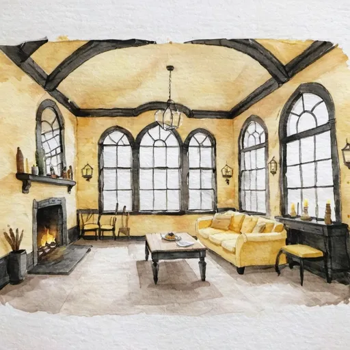 Prompt: hufflepuff commonroom interior at hogwarts