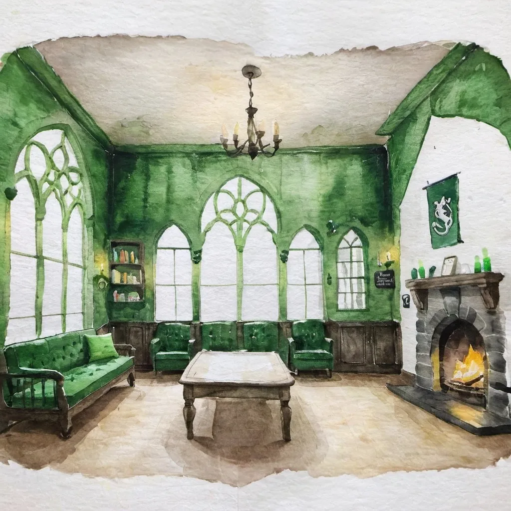 Prompt: slytherin commonroom interior at hogwarts