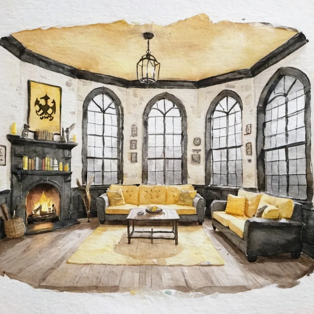 Prompt: hufflepuff commonroom interior at hogwarts