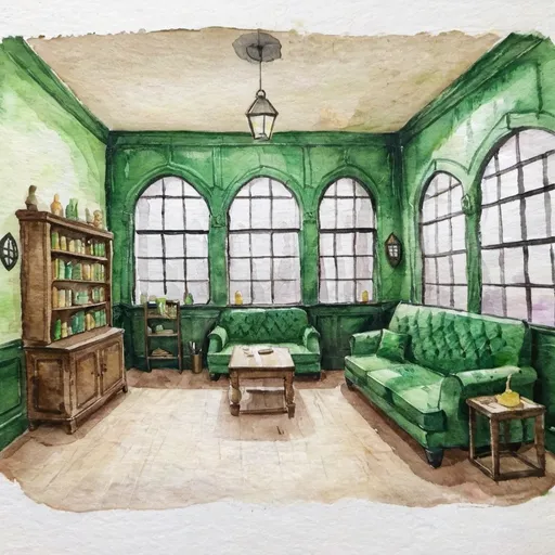 Prompt: slytherin commonroom interior at hogwarts