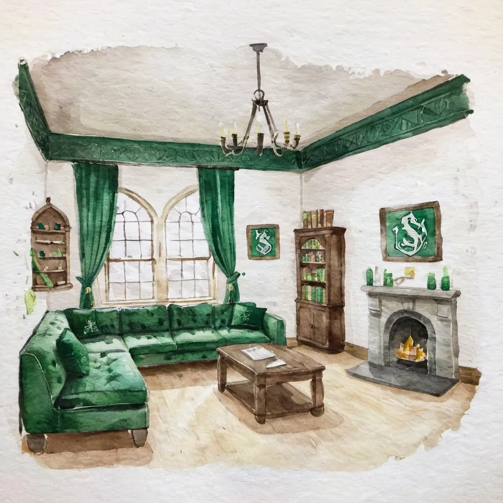 Prompt: slytherin commonroom interior at hogwarts