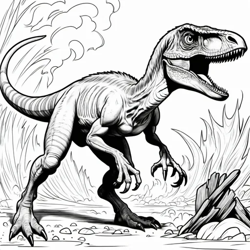 Prompt: velociraptor blue is fighting fire raptor
in coloring pages
