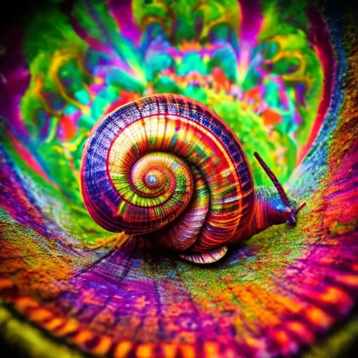 Prompt: psychedelic snail in a garden
