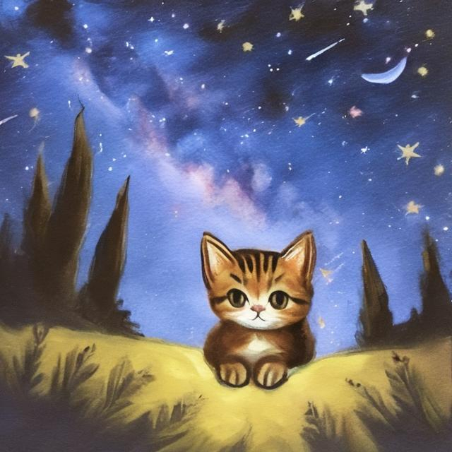 Prompt: small cat under the stars
