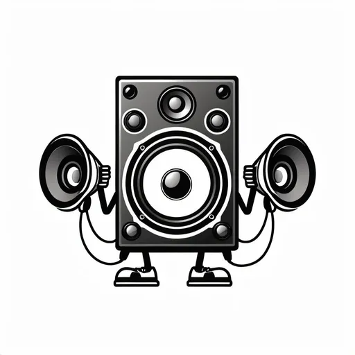 Prompt: a mascot logo of a stereo speaker with legs, simple, line drawing