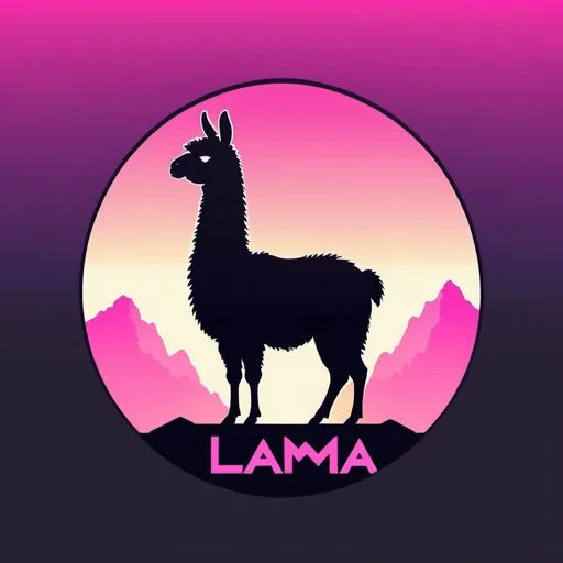 Prompt: 1980s logo design, llama silhouette, vaporwave, simple