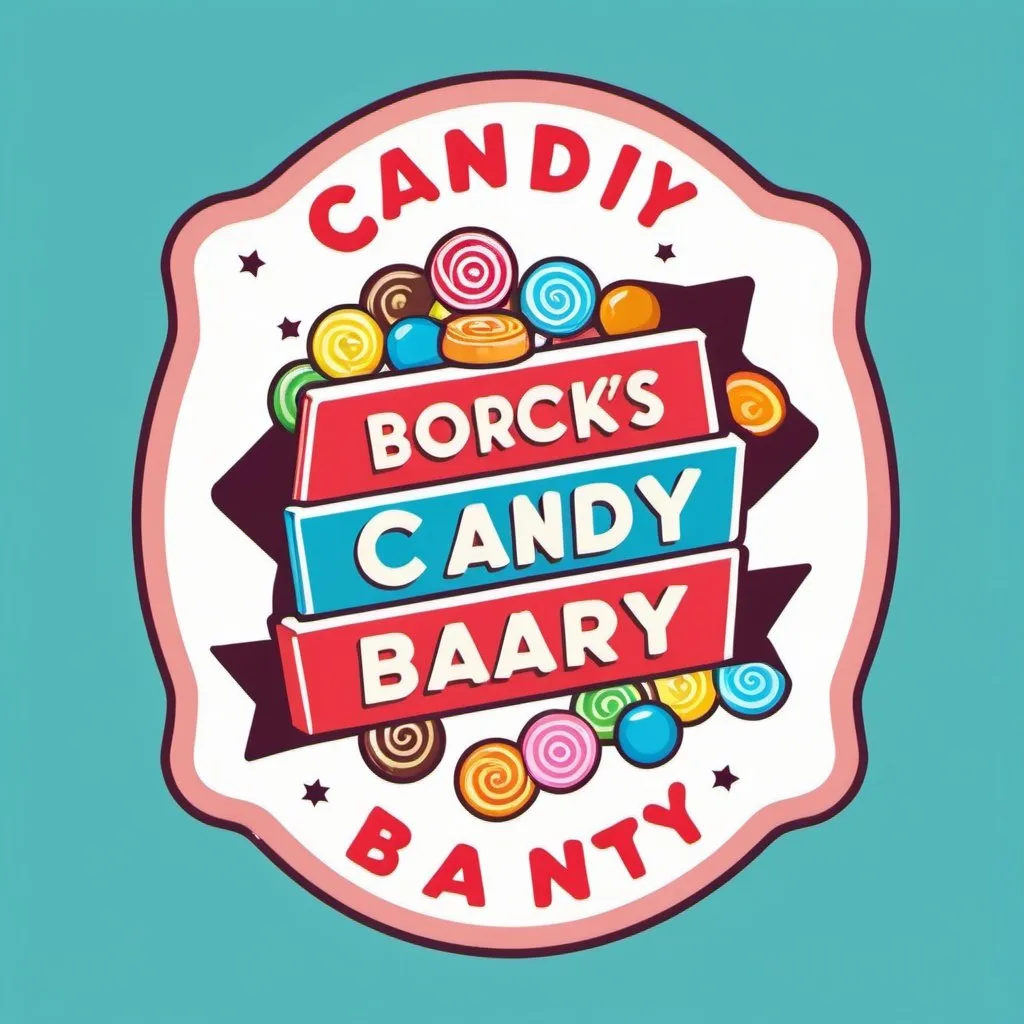 Prompt: Candy bar emblem, kitschy vintage retro simple