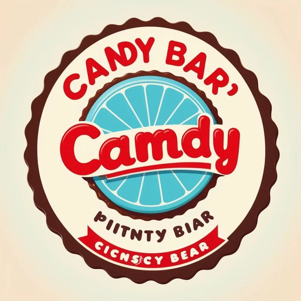 Prompt: Candy bar emblem, kitschy vintage retro simple