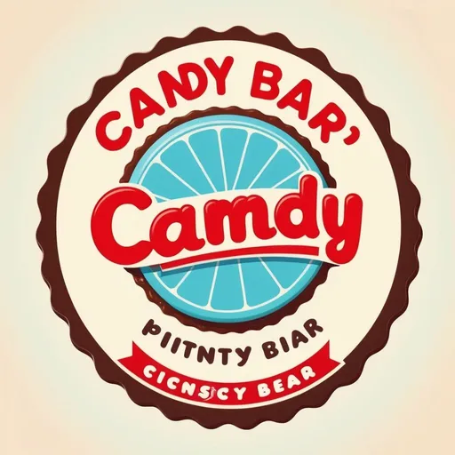 Prompt: Candy bar emblem, kitschy vintage retro simple