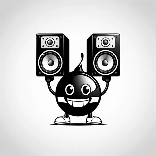 Prompt: a mascot logo of a stereo speaker with legs, simple, black ink drawing