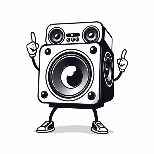 Prompt: a mascot logo of a stereo speaker with legs, simple, line drawing