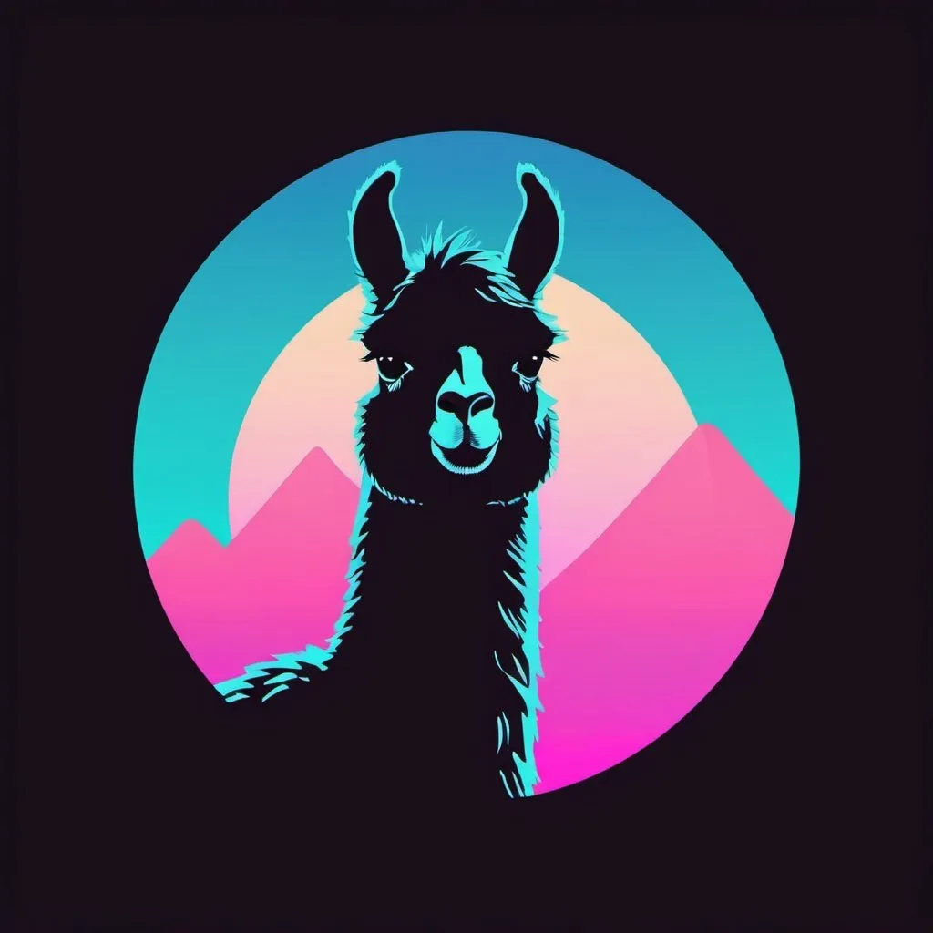 Prompt: 1980s logo design, llama silhouette, vaporwave, simple