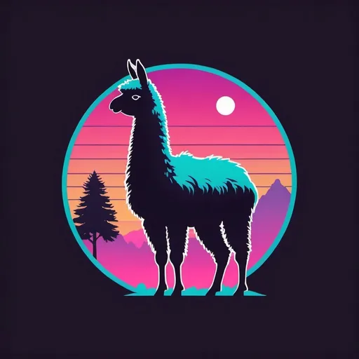 Prompt: 1980s logo design, llama silhouette, vaporwave, simple