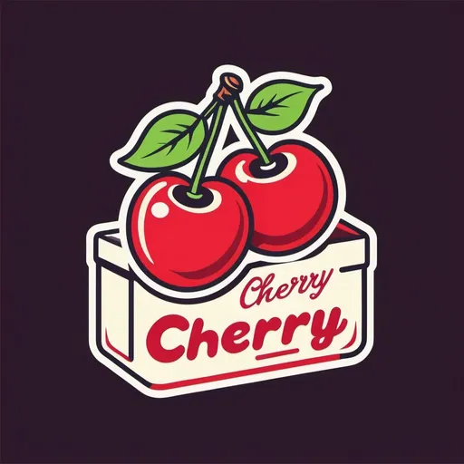 Prompt: a package logo of cherry candy, simple, vector, kitschy, vintage, retro