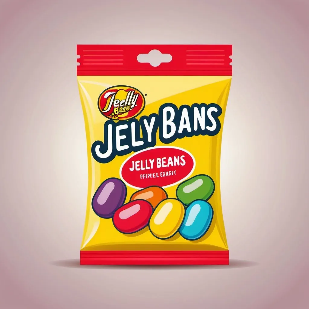 Prompt: a package logo of jelly beans, simple, vector, kitschy, vintage, retro