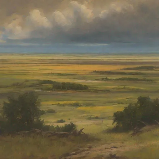 Prompt: Landscape painting of plains in North Dakota,  in the style of Jasper Francis Cropsey