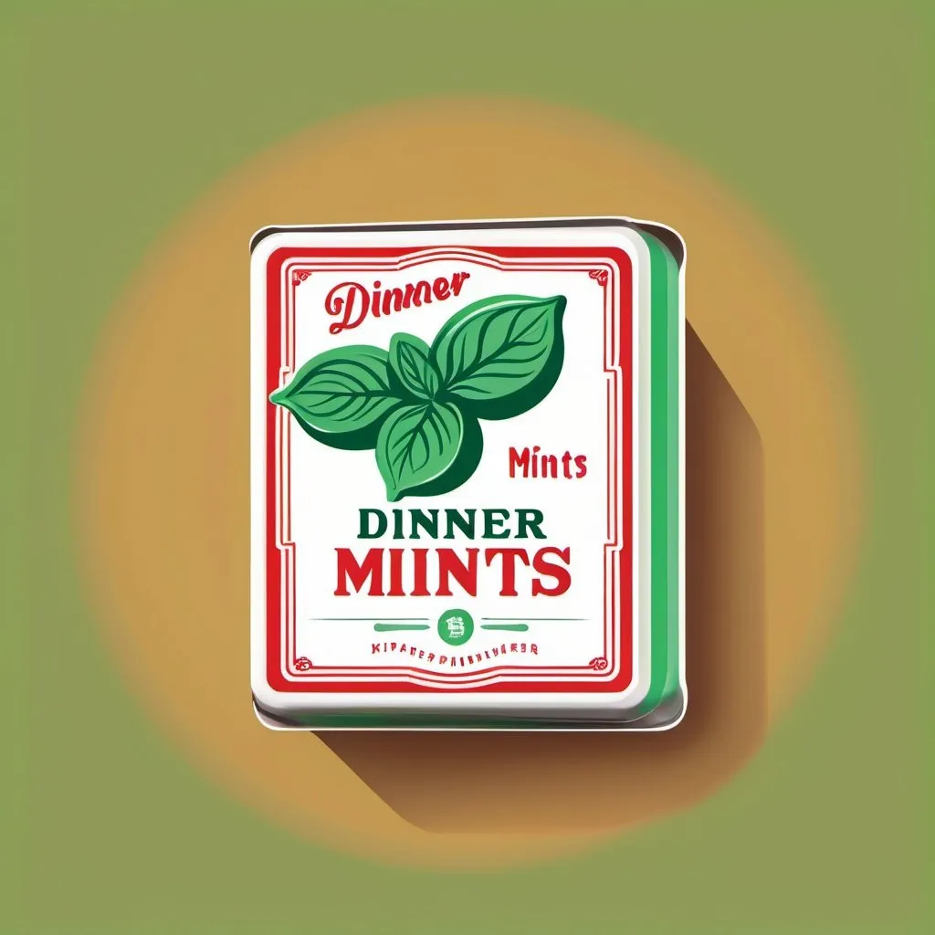 Prompt: a package logo of dinner mints, simple, vector, kitschy, vintage, retro