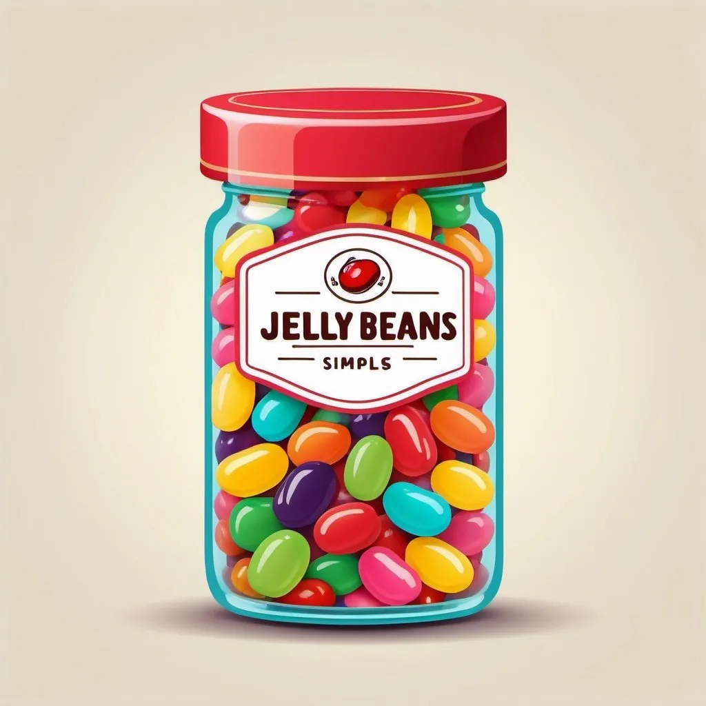 Prompt: a package logo of jelly beans, simple, vector, kitschy, vintage, retro