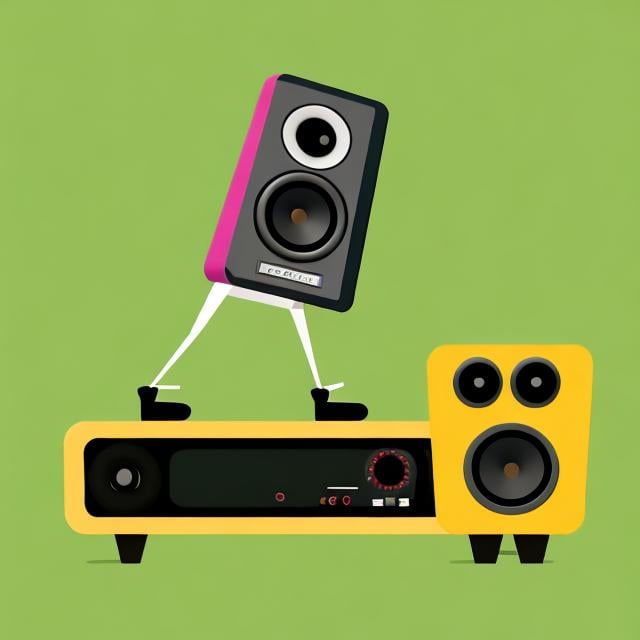 Prompt: a mascot logo of a stereo speaker with legs, simple, vector