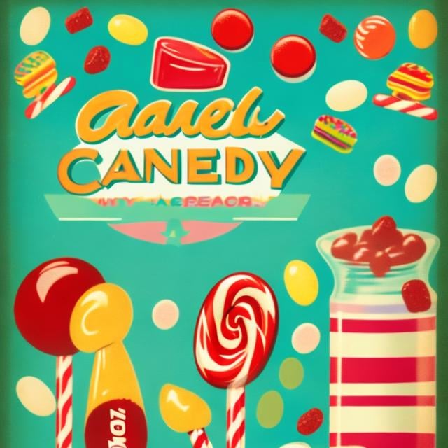 Prompt: Candy bar emblem, kitschy vintage retro simple