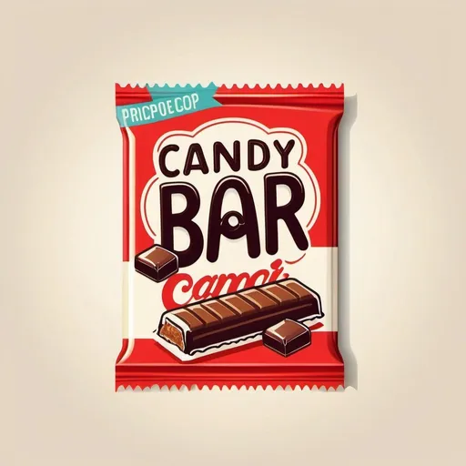 Prompt: a package logo of a candy bar, simple, vector, kitschy, vintage, retro