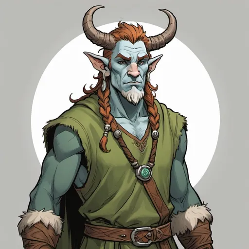 Prompt: Full-body portrait of a firbolg druid. He has pointy ears and a flat, cow-like nose. Marvel Comics art style.