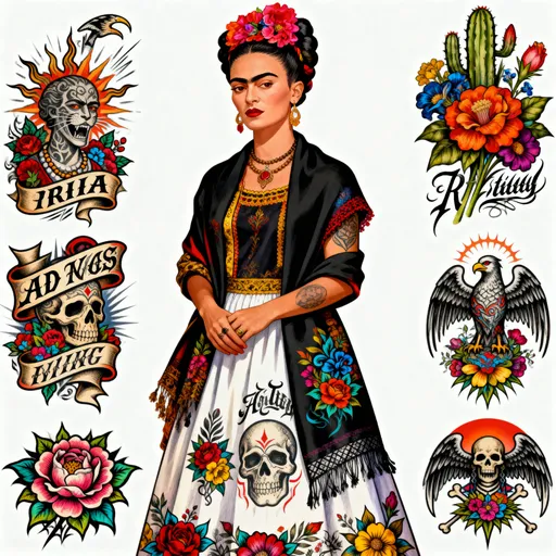 Prompt: make a digital art Frida khalo ed hardy style