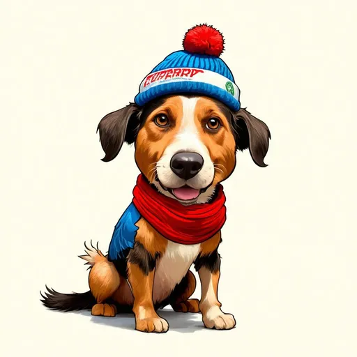 Prompt: caricatura de un perro con gorro y bufanda