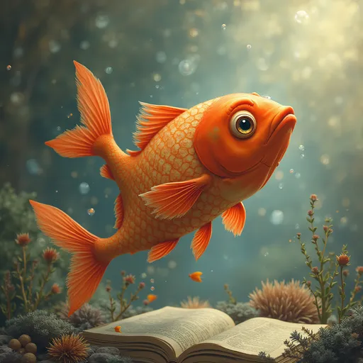 Prompt: e.g. make a fish turn into a book