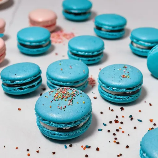 Prompt: A blue macarons with sprinkle on it