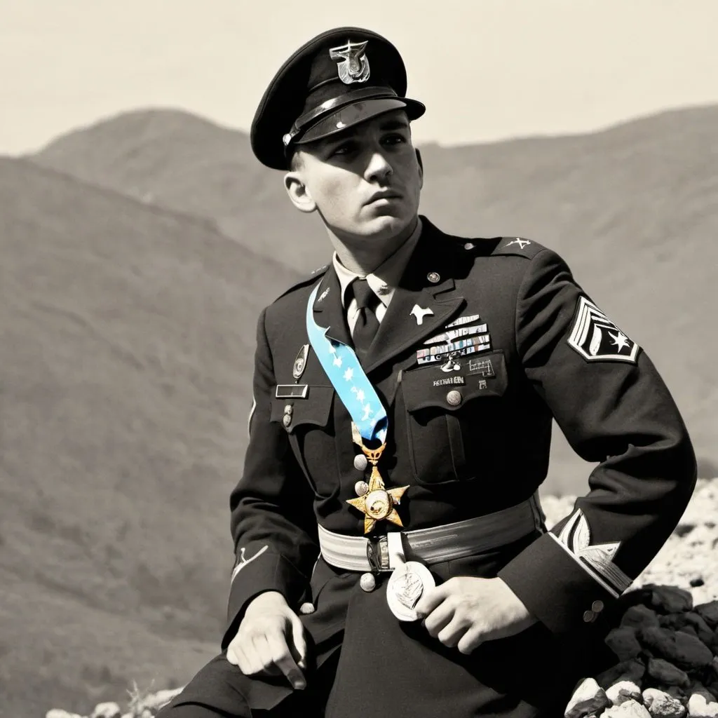 Prompt: soldier at war, going home with Medal of Honor
