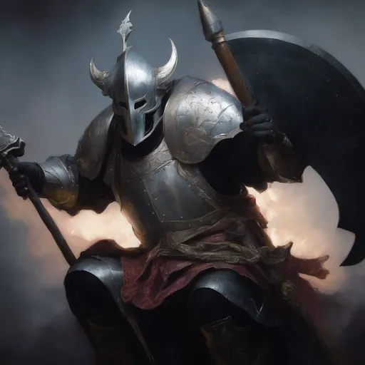 Prompt: oil painting, armor, metal, axe, warlock art, pencil detail texture