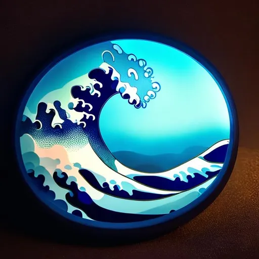Prompt: A Glowing Blueberry in the dark and a wave is hitting it from the right side 