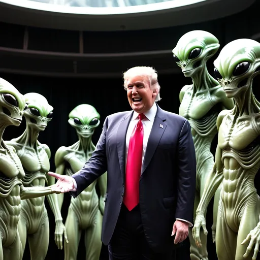 Prompt: Donald Trump welcoming the Aliens
