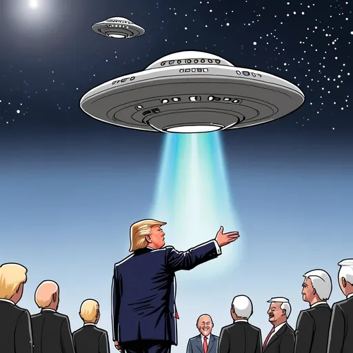 Prompt: Donald Trump greeting the UFO