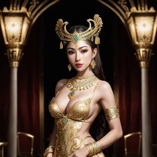 Prompt: venetian masks kimpy thong, detailed face, backless dress, 8k UHD, DSLR, high quality, hard lighting, film grain, Fujifilm XT3, detailed skin:1.2, ancient Greek, detailed eyes, professional, realistic, full-body shot, glamorous, hot, actress, specific dress design, ancient setting, elegant pose