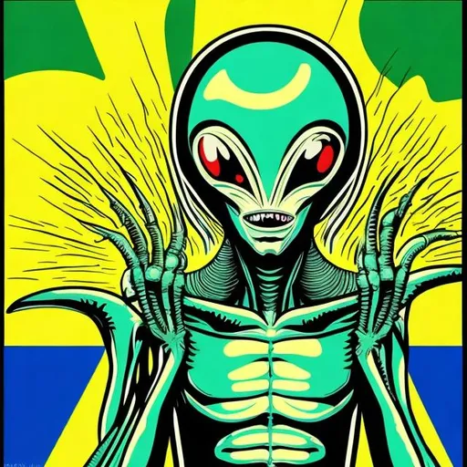 Prompt: Illustrate an alien being in the style of pop art. 