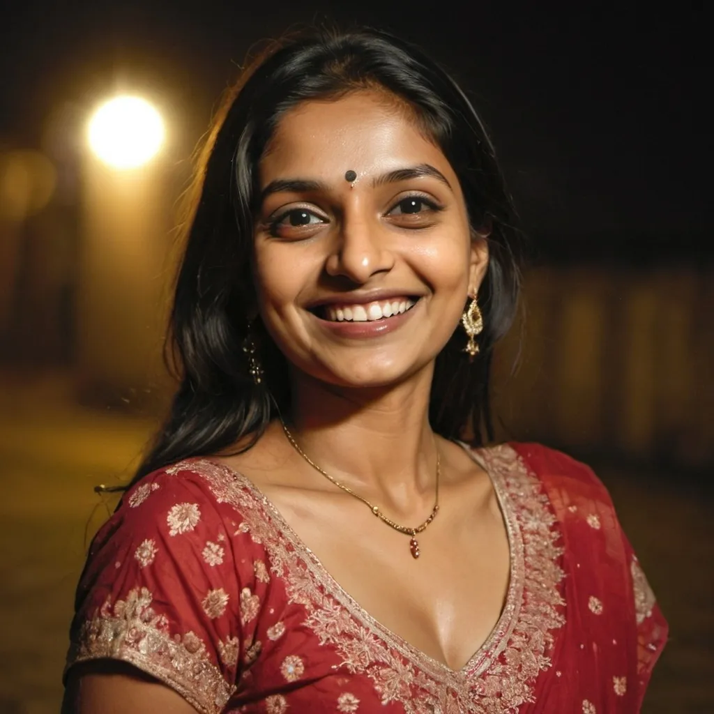 Prompt: an happy indian women in night dress