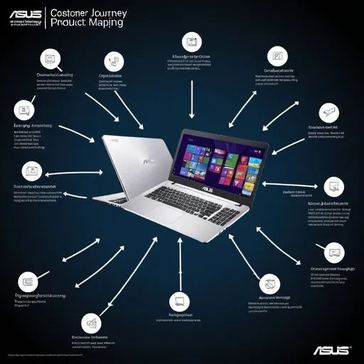 Prompt: Customer Journey Mapping (CJM)
 
Mapping the Journey
 
1. DOING – Scenario:
  - Customers research Asus products online and in stores.
  - Compare features, specifications, and prices.
  - Make a purchase decision based on performance and value.
 
2. On Stage Experience (People):
  - Sales representatives assisting in product selection.
  - Customer service agents handling inquiries and issues.
 
3. On Stage Experience (Things):
  - Asus products such as laptops, motherboards, and peripherals.
  - Packaging and retail environment influencing purchase decisions.
 
4. BackStage Support:
  - People: Engineers ensuring product quality and innovation.
  - Things: Manufacturing facilities and supply chain logistics.
 
5. Thinking:
  - Consider product reviews and user feedback.
  - Evaluate warranty terms and after-sales support.
 
6. Moments that Matter:
  - Purchasing decision.
  - Product unboxing.
  - Customer support interactions.
 
7. Needs and Drivers:
  - Reliability, performance, and aesthetic appeal.
  - Seamless integration with existing tech ecosystems.

Create a visual creative of Customer Journey Mapping of Asus using the shared information above. 