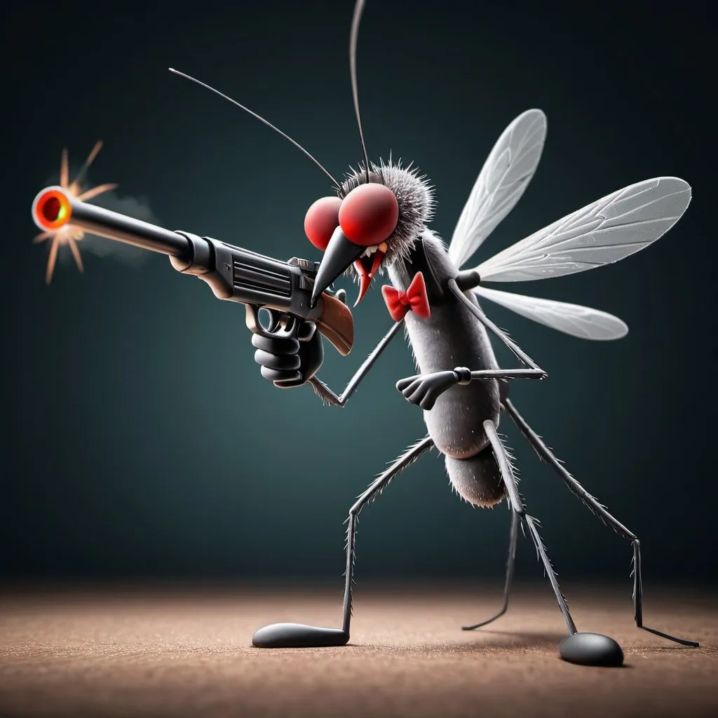 Prompt: Gangster mosquito Shooting a gun