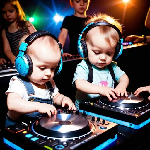 Prompt: Toddlers DJ electronic music in a club