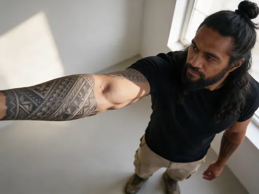 Prompt: @Zrxs14iNOTSyJBgZBSnb has full arm tattoo sleeve on his left arm. 