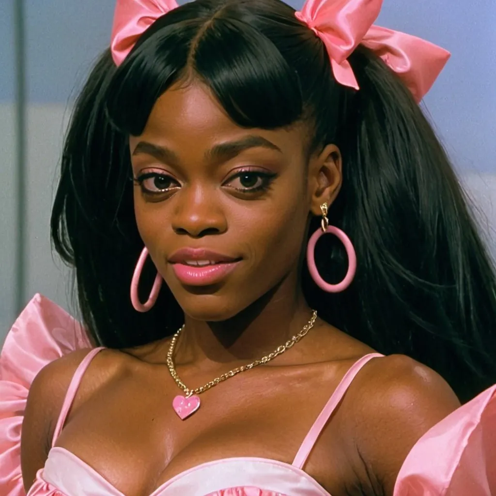 Prompt: 1990s anime screencap, Azealia Banks in pink taffeta