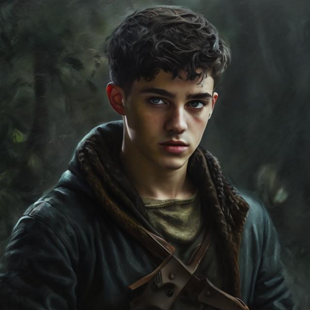 Prompt: realistic oil paint masterpiece of male rogue young adult fantasy short dark hair 