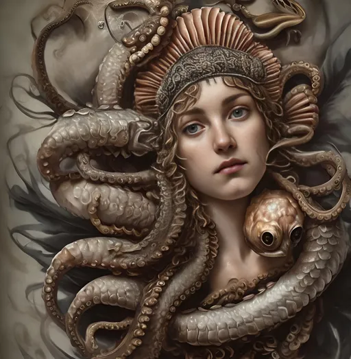 medusa, full body, hyper realistic snake hair