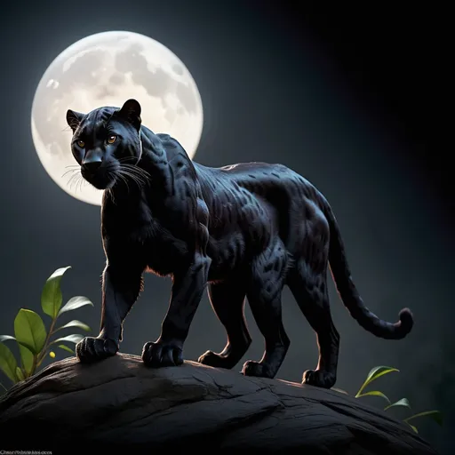 Prompt: low key, photo realistic wild black panther, silhouette, black background, stunning photography, high resolution, silhouette, moonlight, realistic fur, no humans