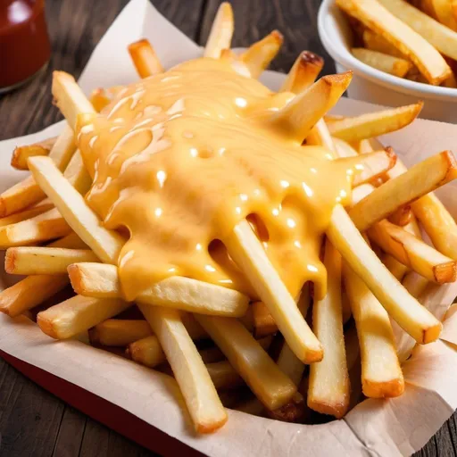 Prompt: FRENCH FRIES WIRH CHEESE

