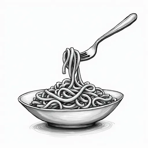 Prompt: dessin monochrome pasta clubavec une fourchette

