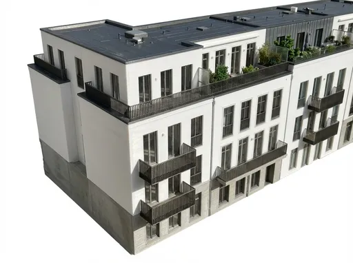 Prompt: Use the provided architectural photo as reference. Generate a high-fidelity 3D building model in the look of a “3D-printed architecture model.” Preserve the building’s massing and key texture details, lightly stylized for a game. Render with realistic, physically-based lighting and shadows. Show a 45° top-down (isometric) view to emphasize depth. Define materials clearly—reflective glass, metallic surfaces, concrete—so it reads as a high-quality, game-engine-ready render. Pure white background