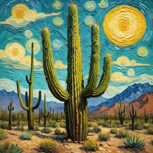 Prompt: Create a Van Gogh version  of a Saguaro cactus
